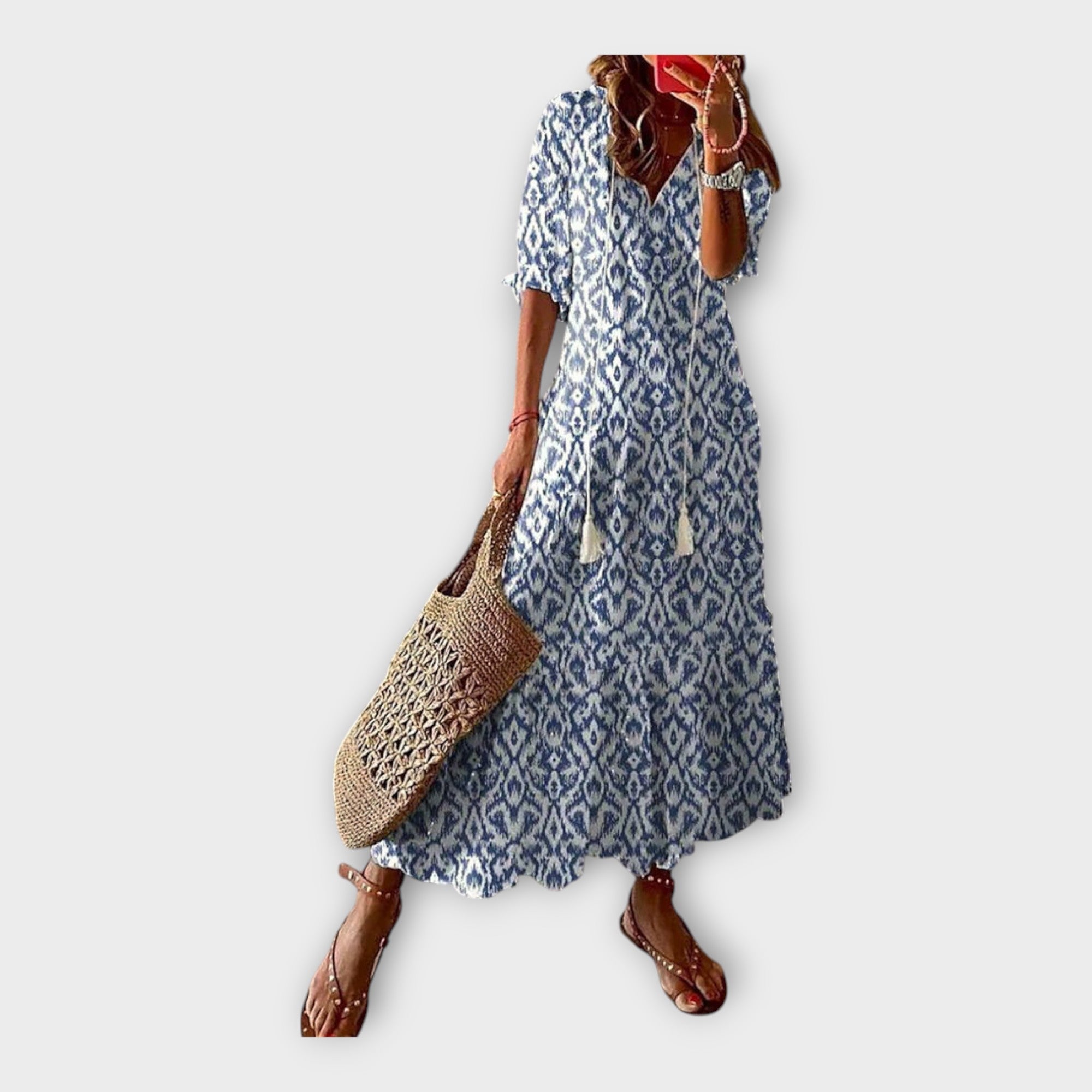 Robe vintage brodée à col en V 