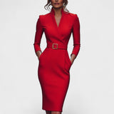 Kate | Robe noire raffinée avec ceinture et col mandarin