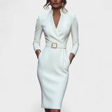 Kate | Robe noire raffinée avec ceinture et col mandarin