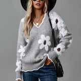 CLARA - PULL FLEURI À COL EN V FLATTEUR