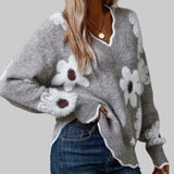 CLARA - PULL FLEURI À COL EN V FLATTEUR