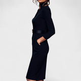 Kate | Robe noire raffinée avec ceinture et col mandarin