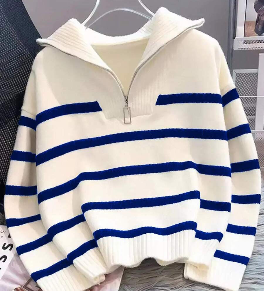 Astrid – Pull rayé demi-zip pour femme 