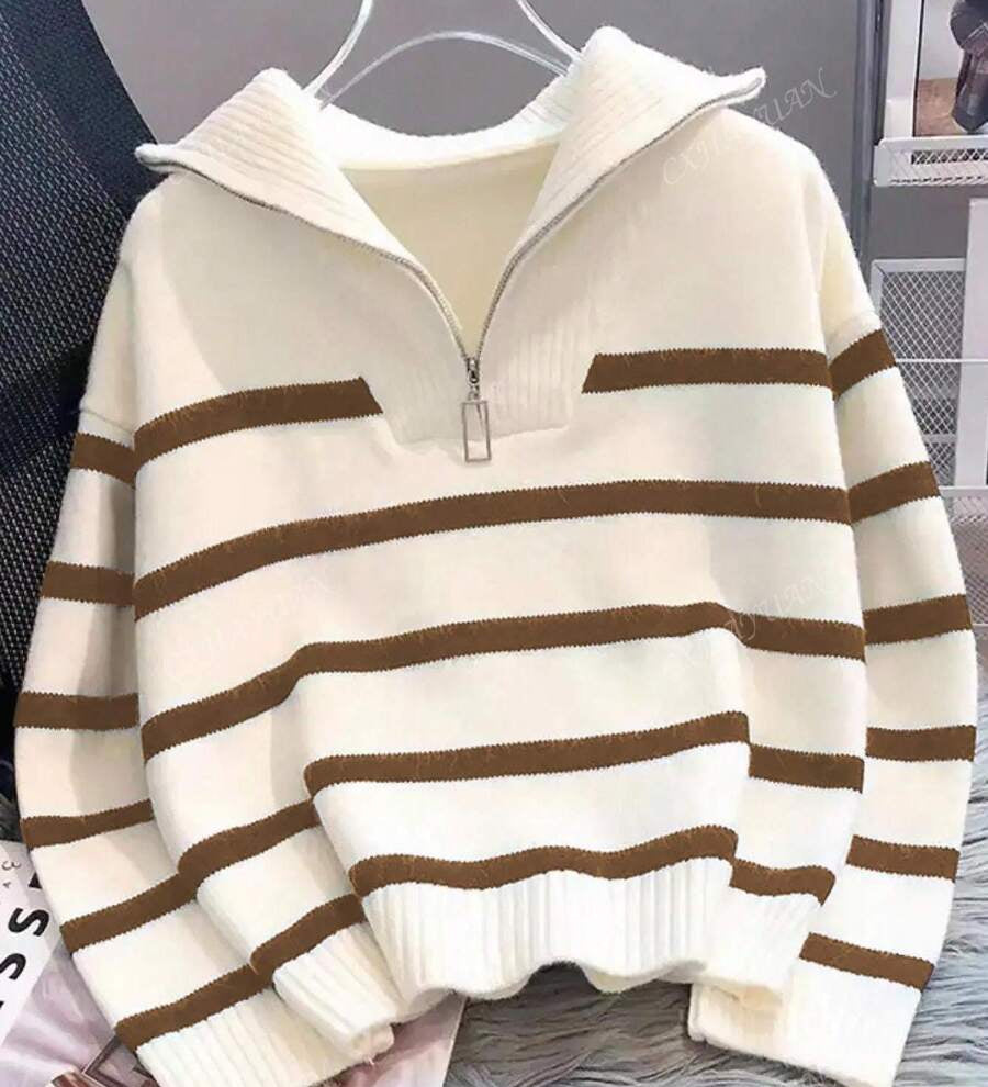 Astrid – Pull rayé demi-zip pour femme 