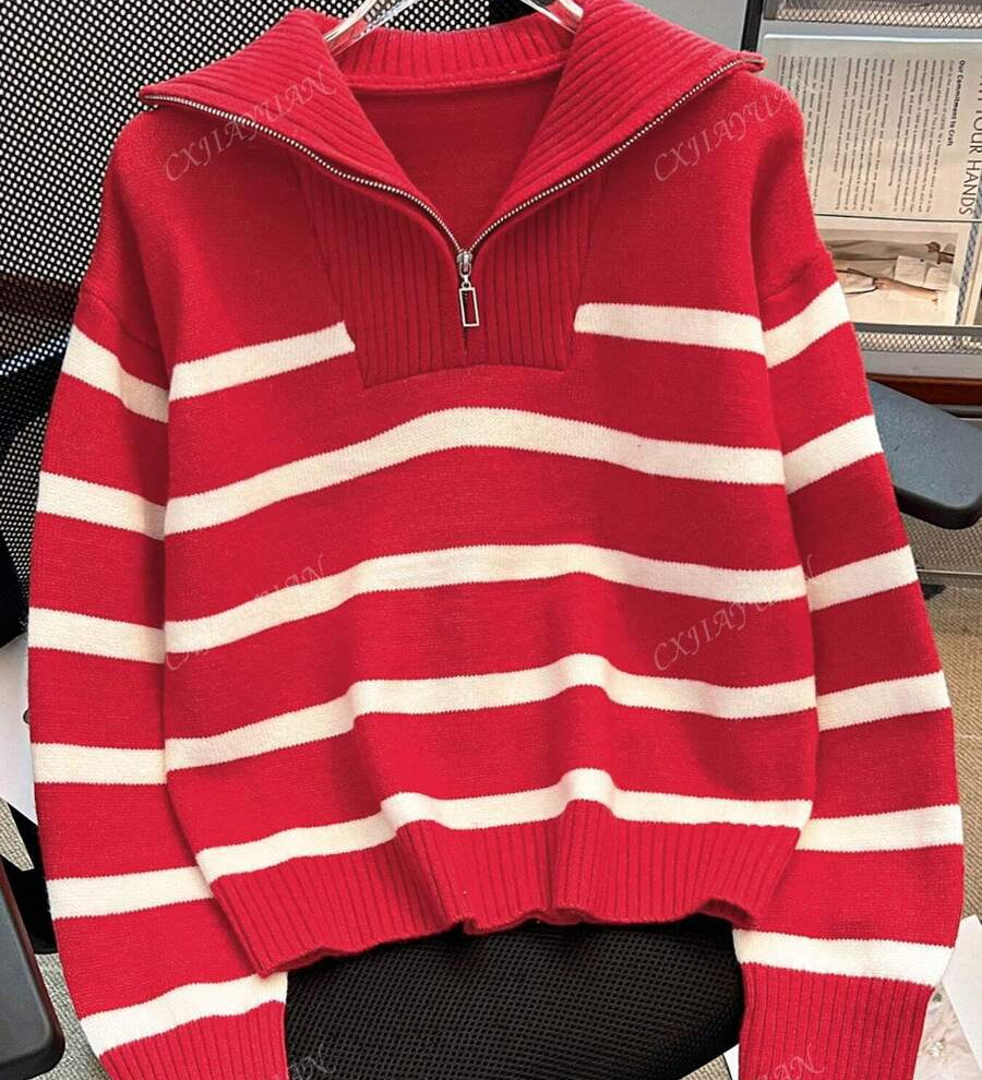 Astrid – Pull rayé demi-zip pour femme 