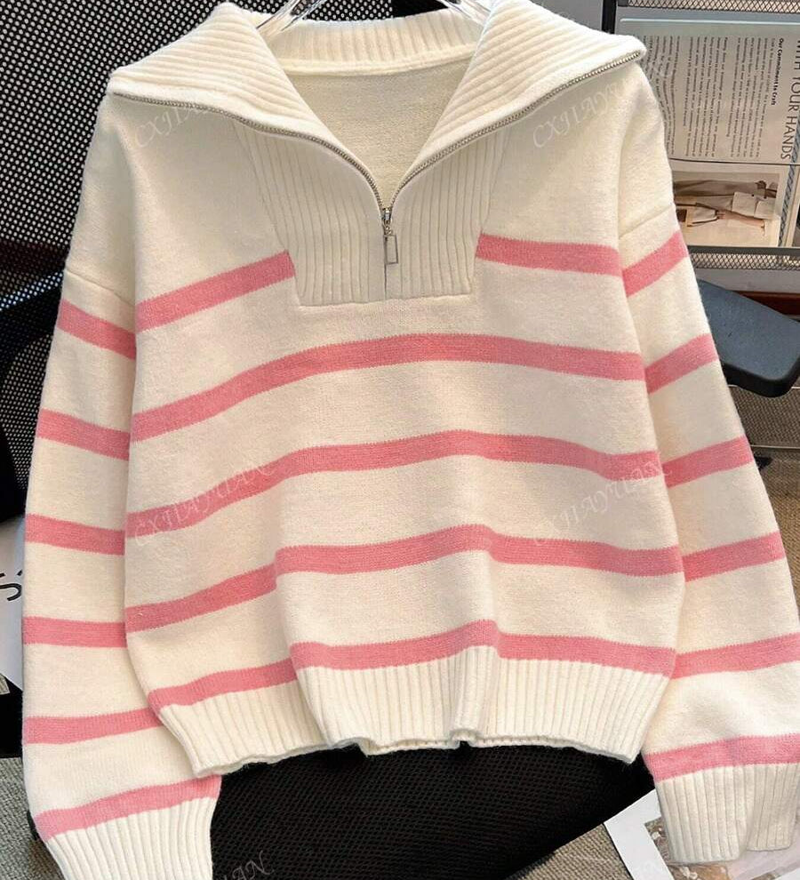Astrid – Pull rayé demi-zip pour femme 