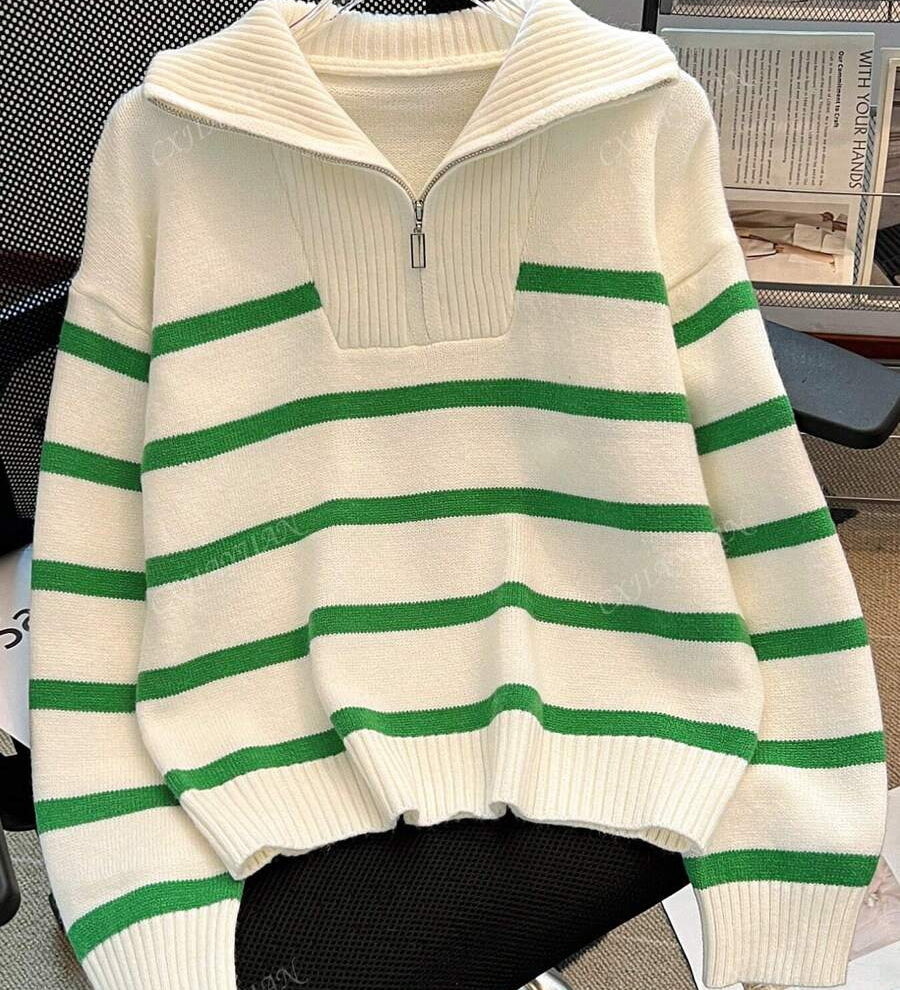 Astrid – Pull rayé demi-zip pour femme 