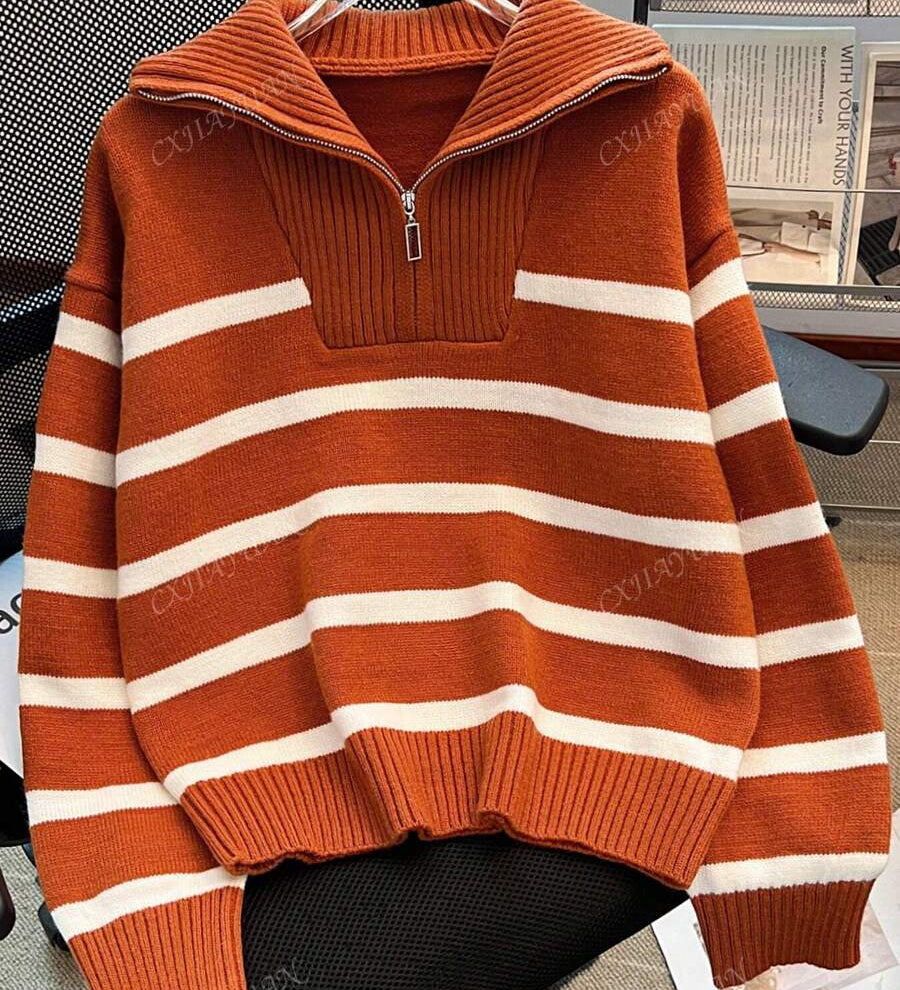 Astrid – Pull rayé demi-zip pour femme 