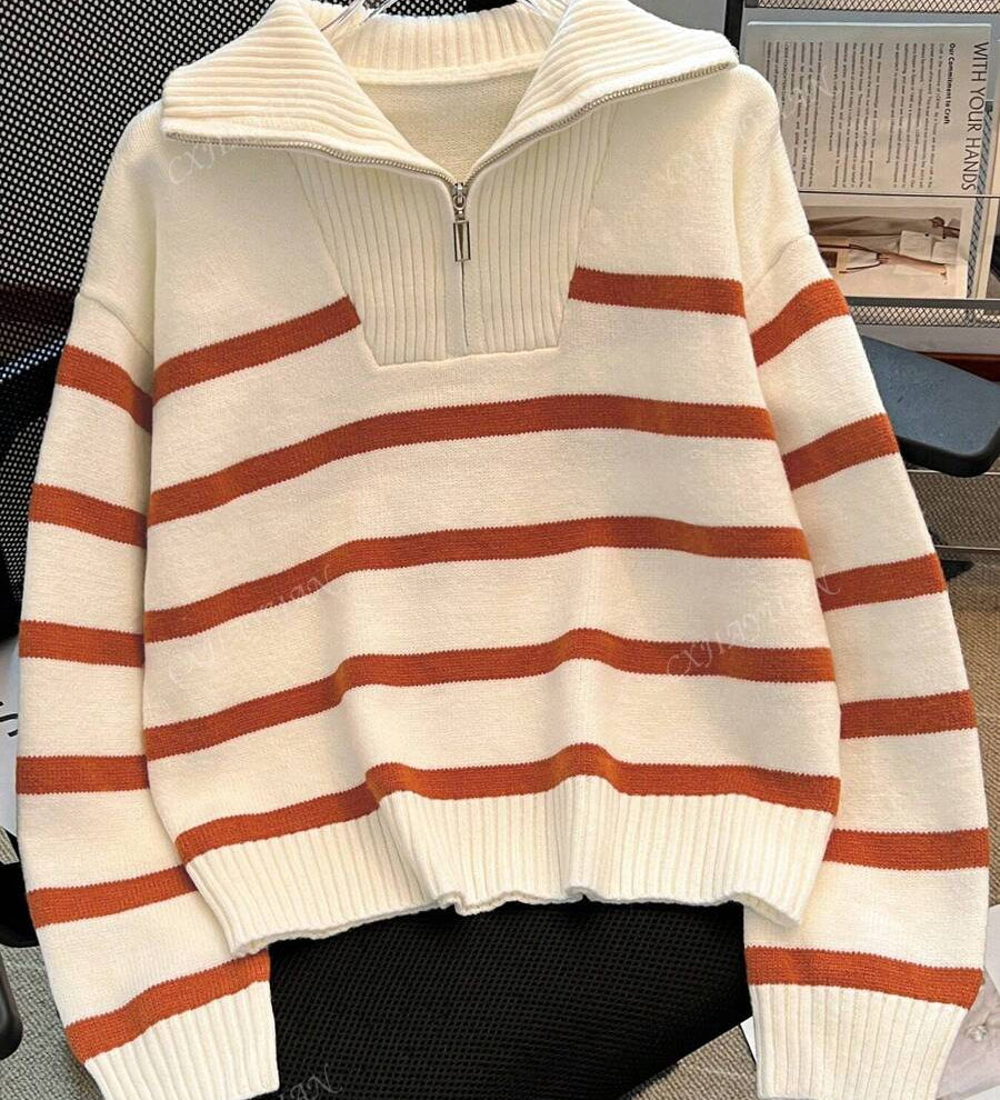 Astrid – Pull rayé demi-zip pour femme 