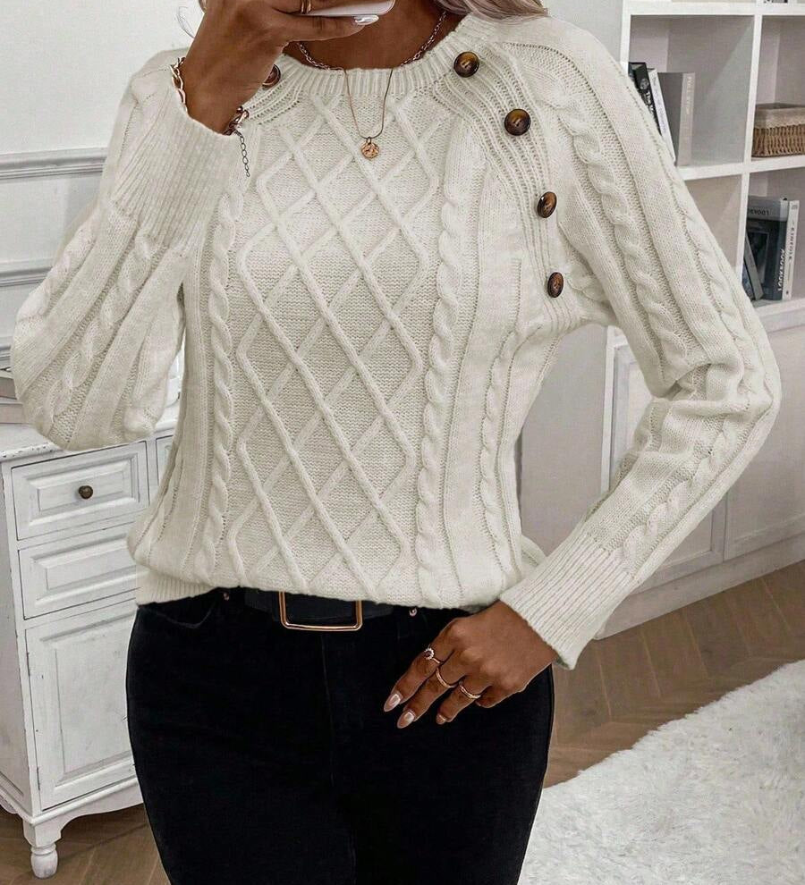 Clara – Pull en maille torsadée avec détails de boutons 