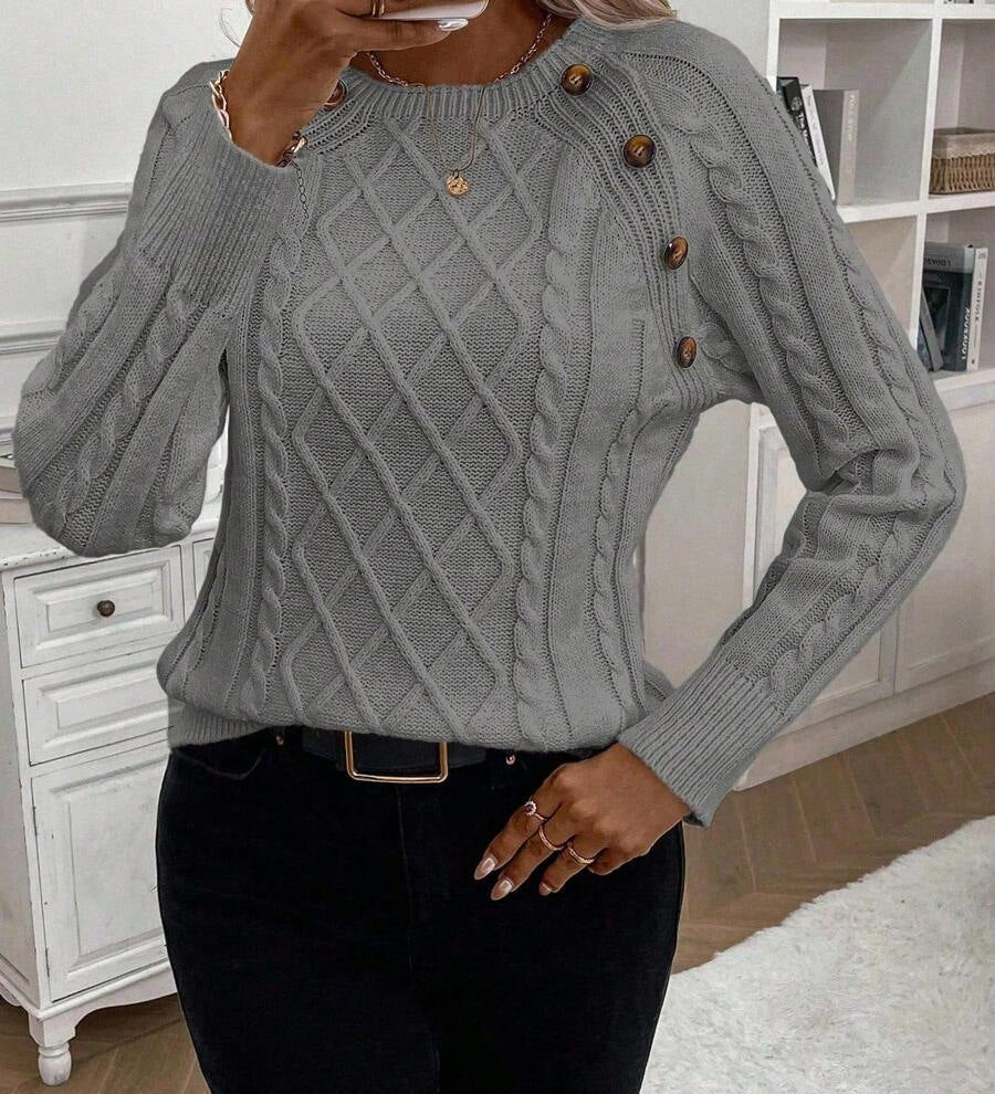 Clara – Pull en maille torsadée avec détails de boutons 