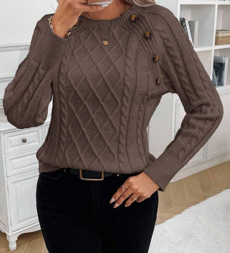 Clara – Pull en maille torsadée avec détails de boutons 