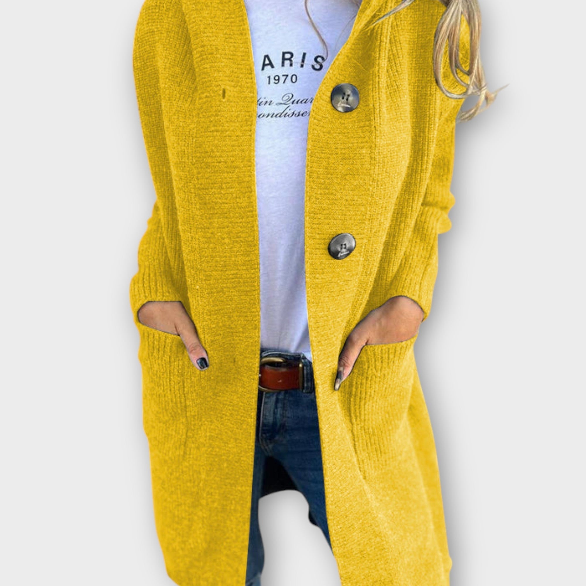 Gilet long confortable à boutons sur le devant