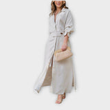 Amelina – elegantne vööga maksikleit särkdisainiga