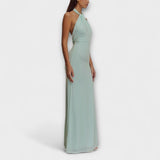 Elarya – Robe longue satinée à lien de cou