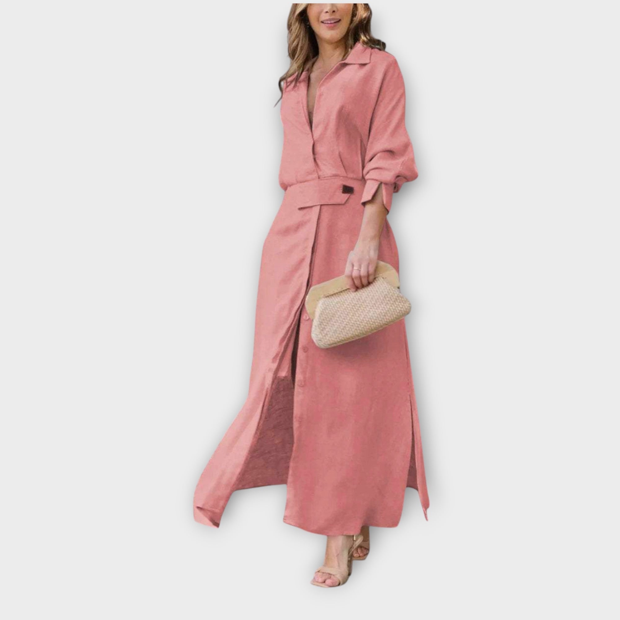 Amelina – Robe longue chemise élégante ceinturée