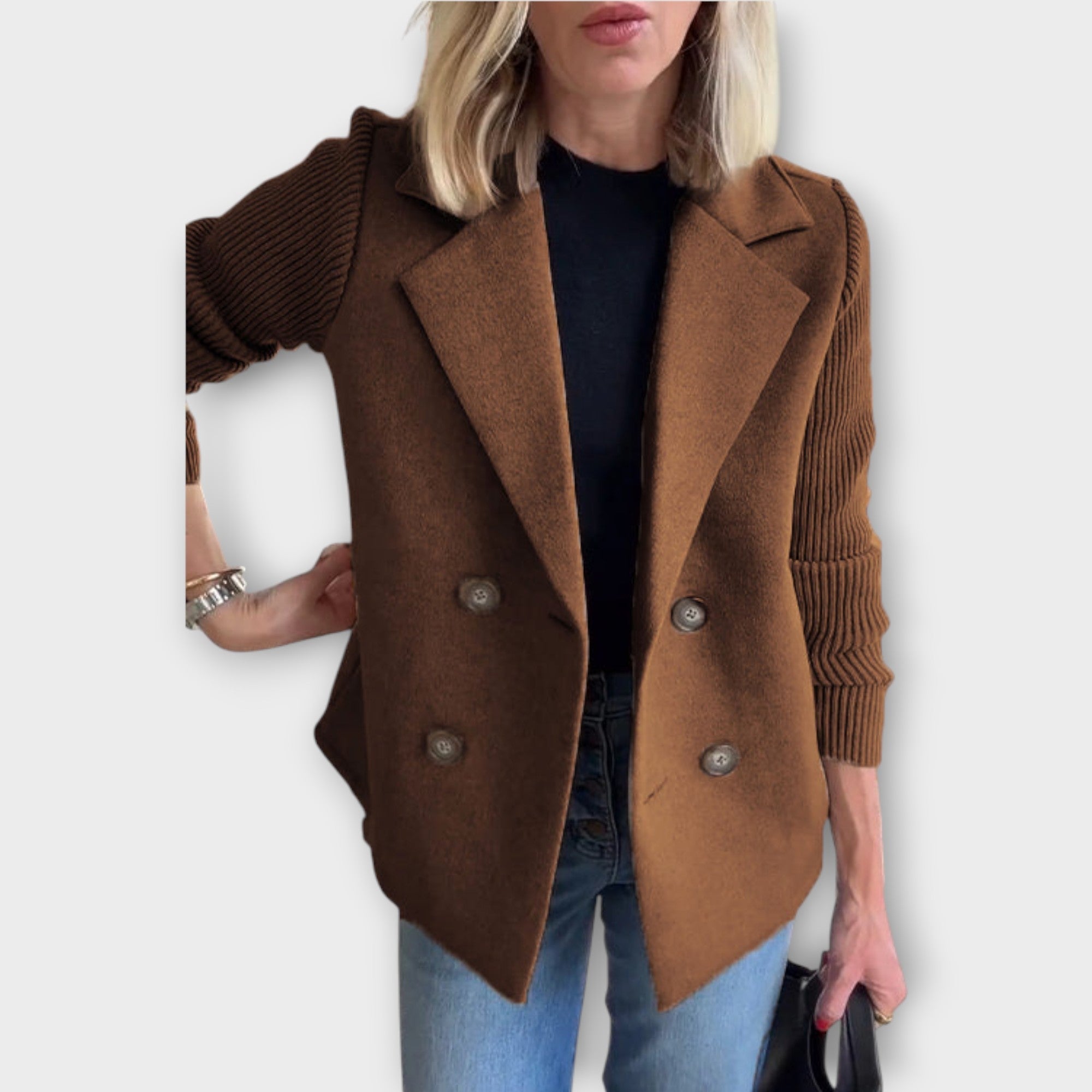 Alina – Blazer à double boutonnage avec manches en maille