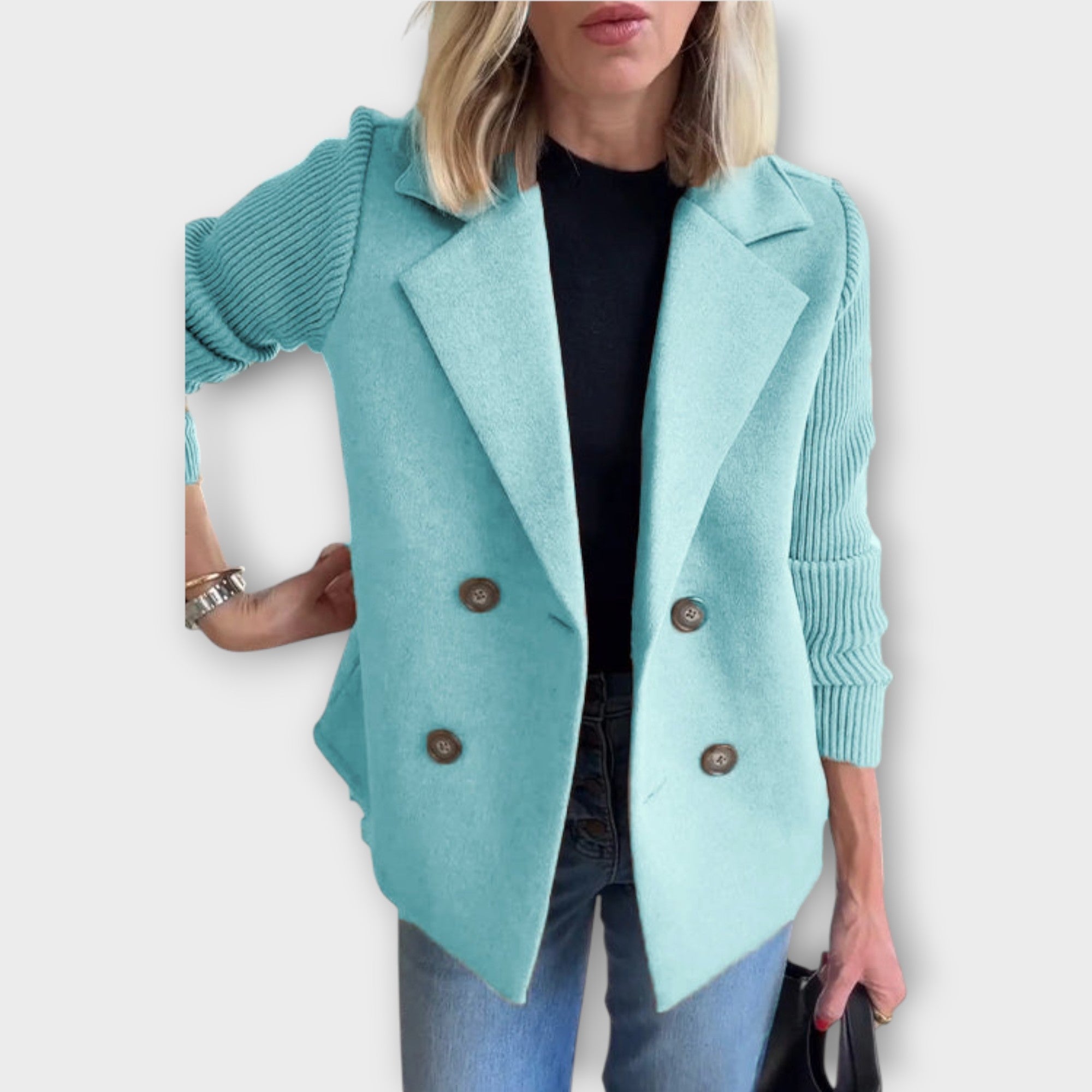 Alina – Blazer à double boutonnage avec manches en maille