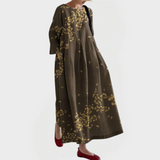 Robe longue élégante en lin avec dentelle florale brodée