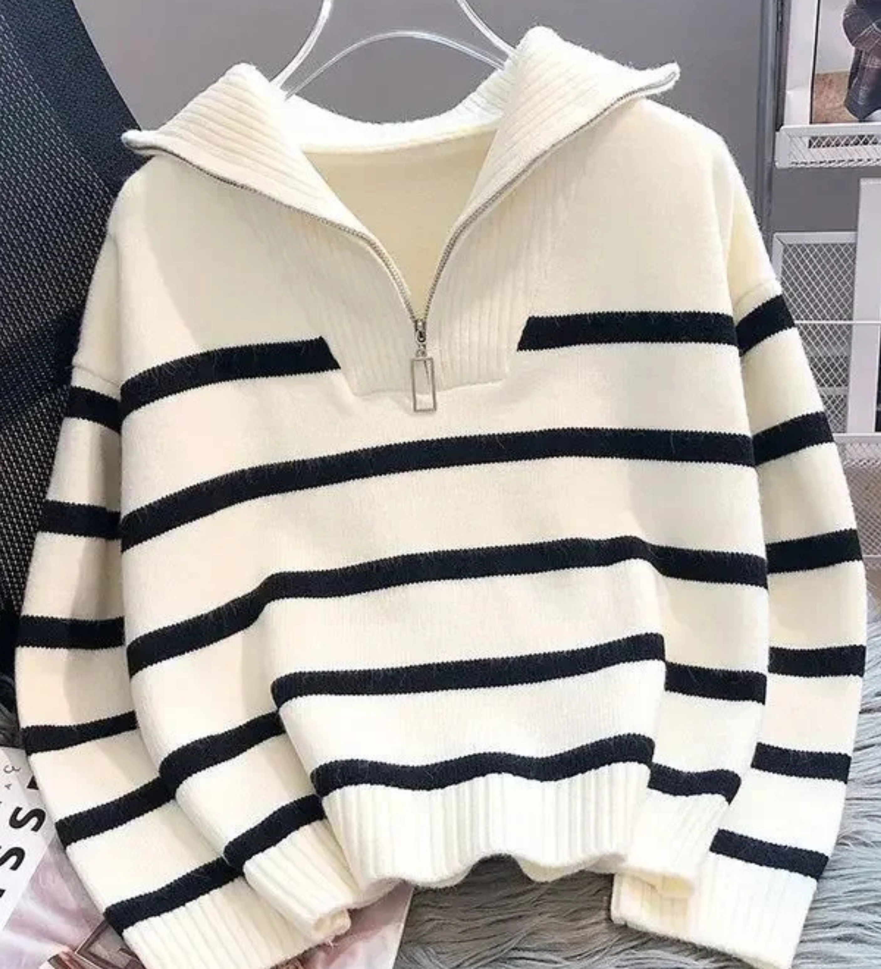 Astrid – Pull rayé demi-zip pour femme 