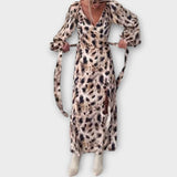 Robe midi à manches longues imprimée animal