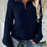 Elin - Pull en maille torsadée à fermeture éclair pour femme