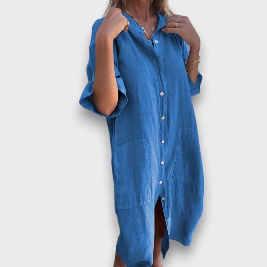 Robe-chemise en lin avec boutons et poches