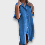 Robe-chemise en lin avec boutons et poches