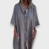Robe-chemise en lin avec boutons et poches