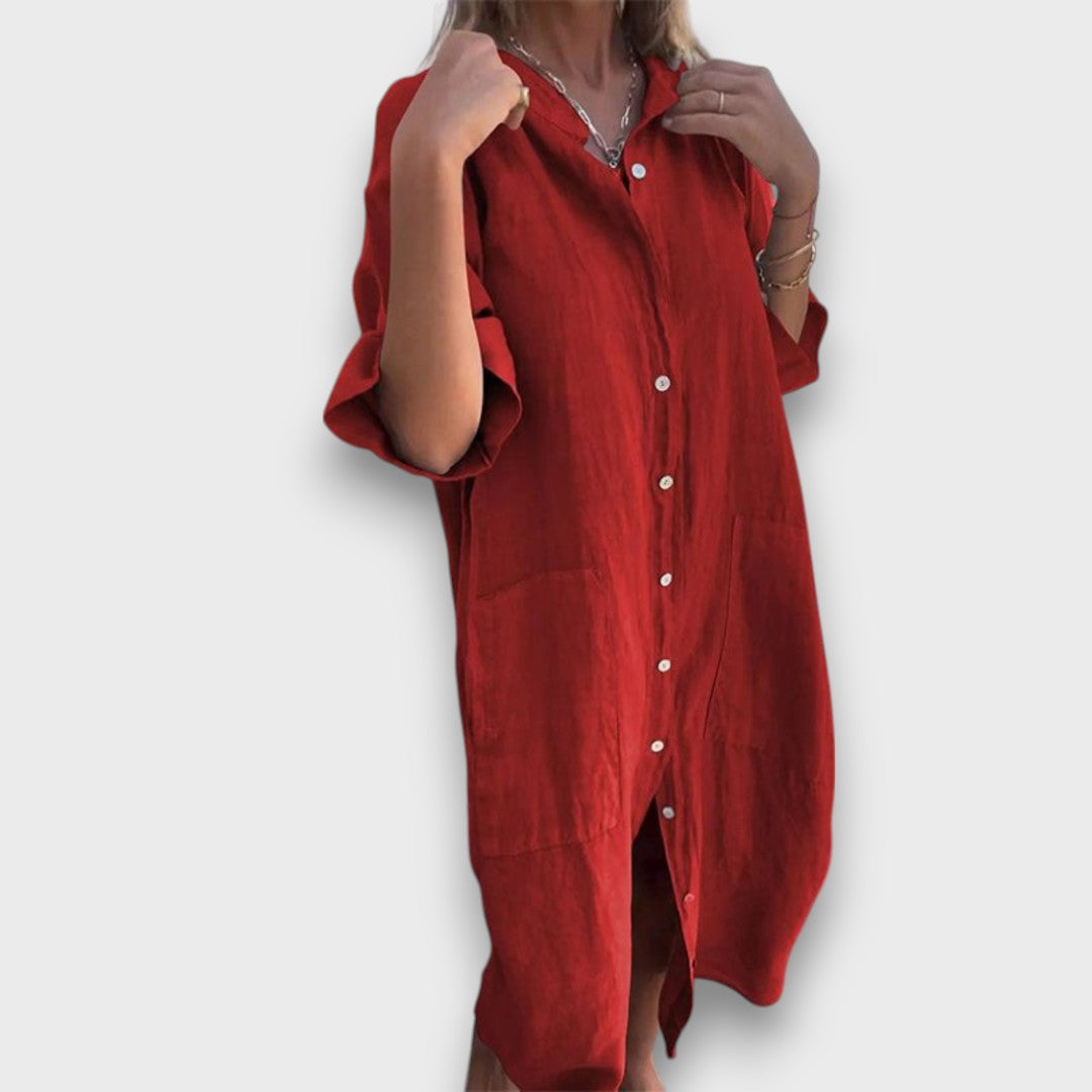 Robe-chemise en lin avec boutons et poches