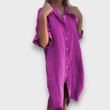 Robe-chemise en lin avec boutons et poches