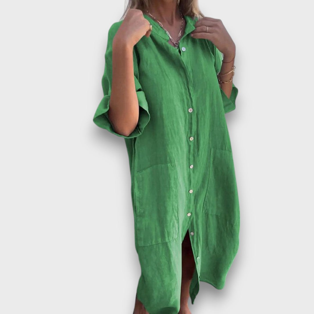 Robe-chemise en lin avec boutons et poches