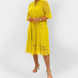 Robe en dentelle à manches et boutons sur le devant