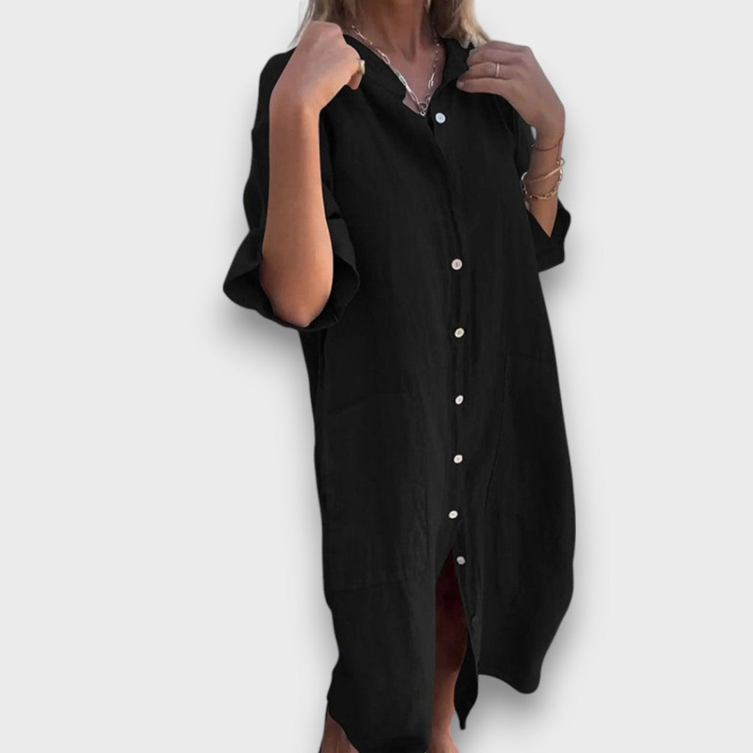 Robe-chemise en lin avec boutons et poches