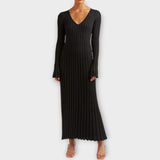 Robe maxi évasée en maille côtelée