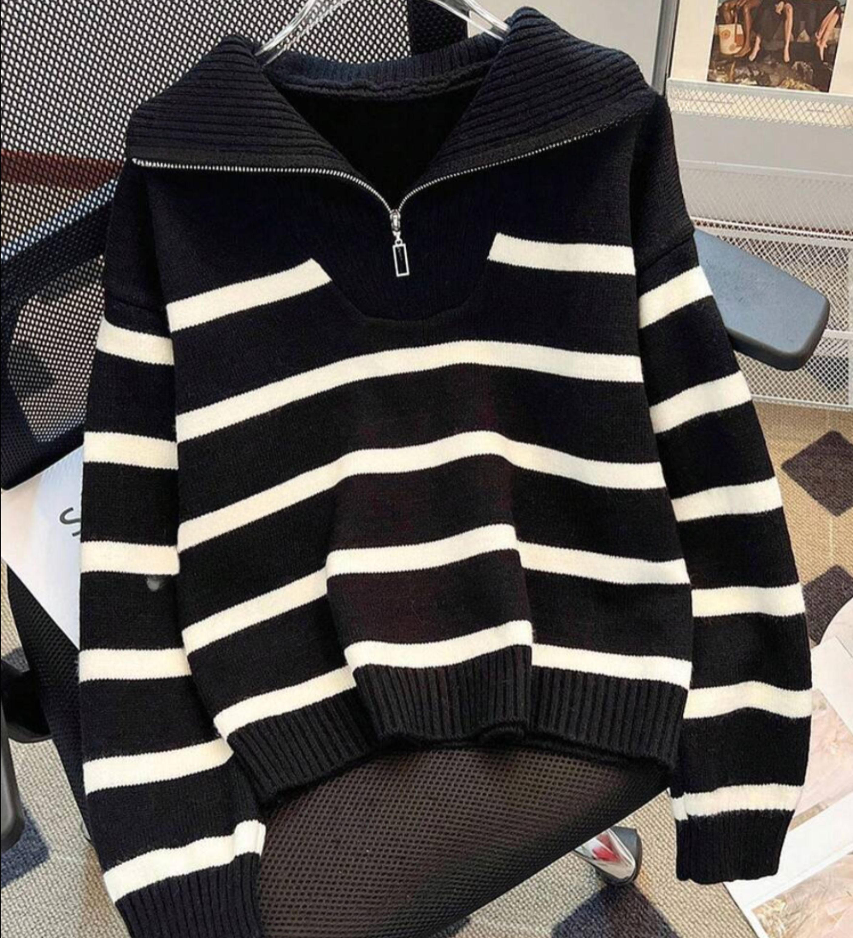 Astrid – Pull rayé demi-zip pour femme 