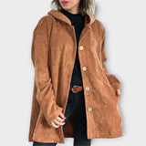 Lina – Veste boutonnée à capuche en tissu épais