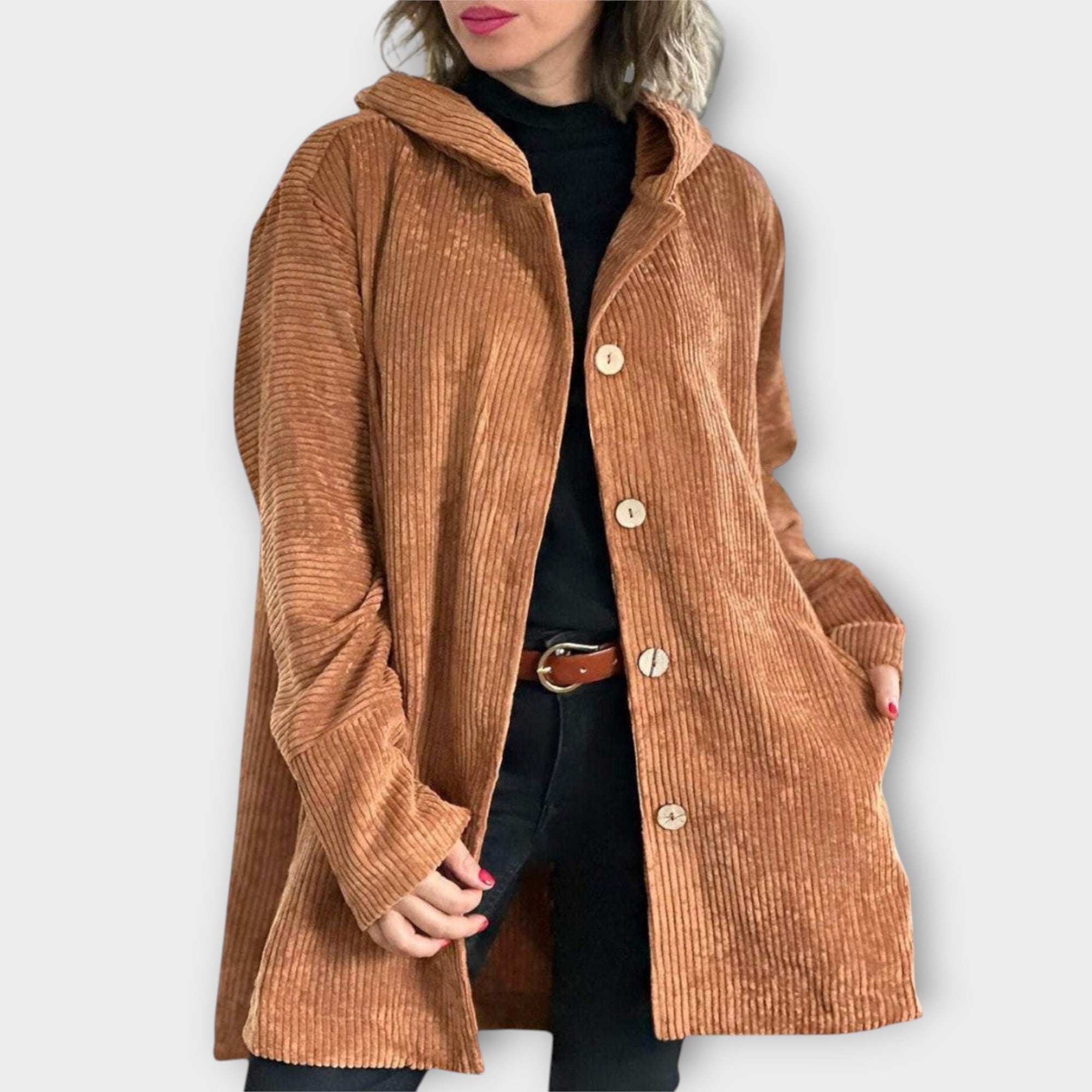 Lina – Veste boutonnée à capuche en tissu épais