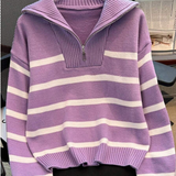 Astrid – Pull rayé demi-zip pour femme 