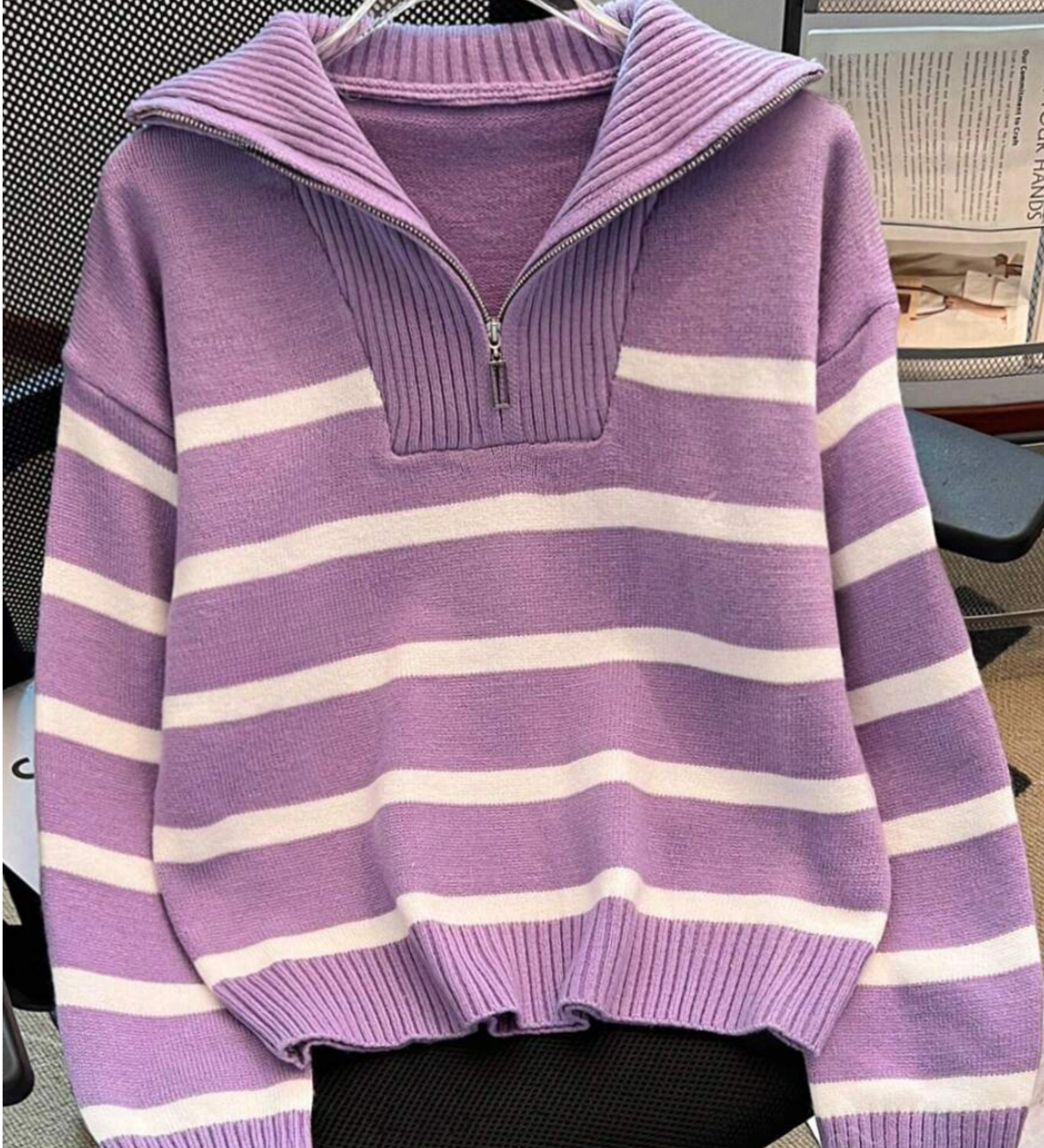 Astrid – Pull rayé demi-zip pour femme 