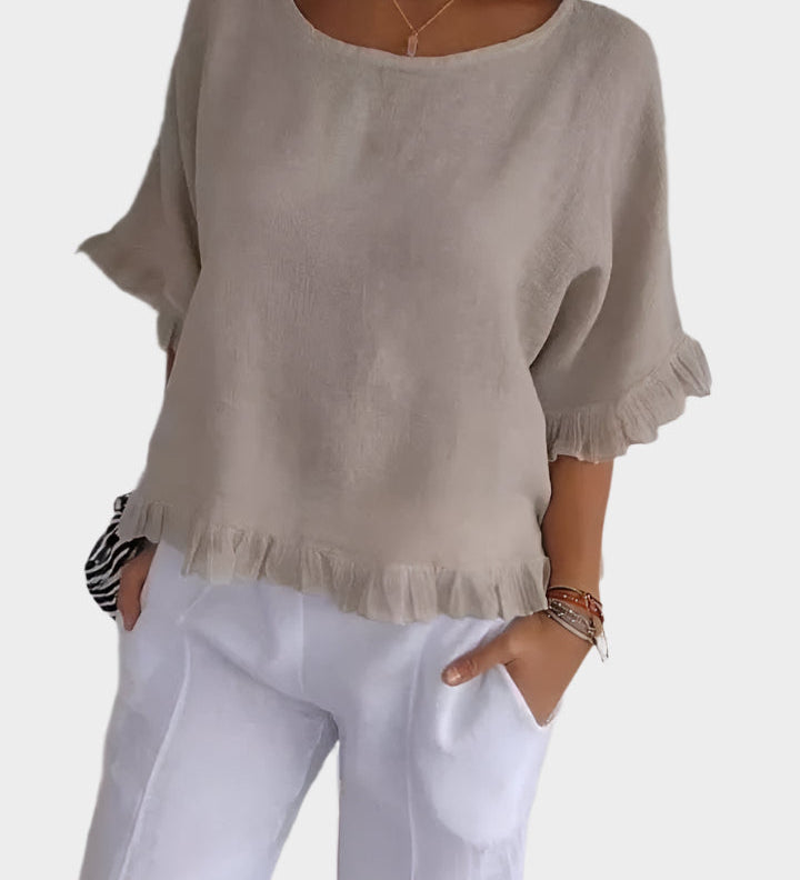 Chemisier léger en lin avec coutures et volants