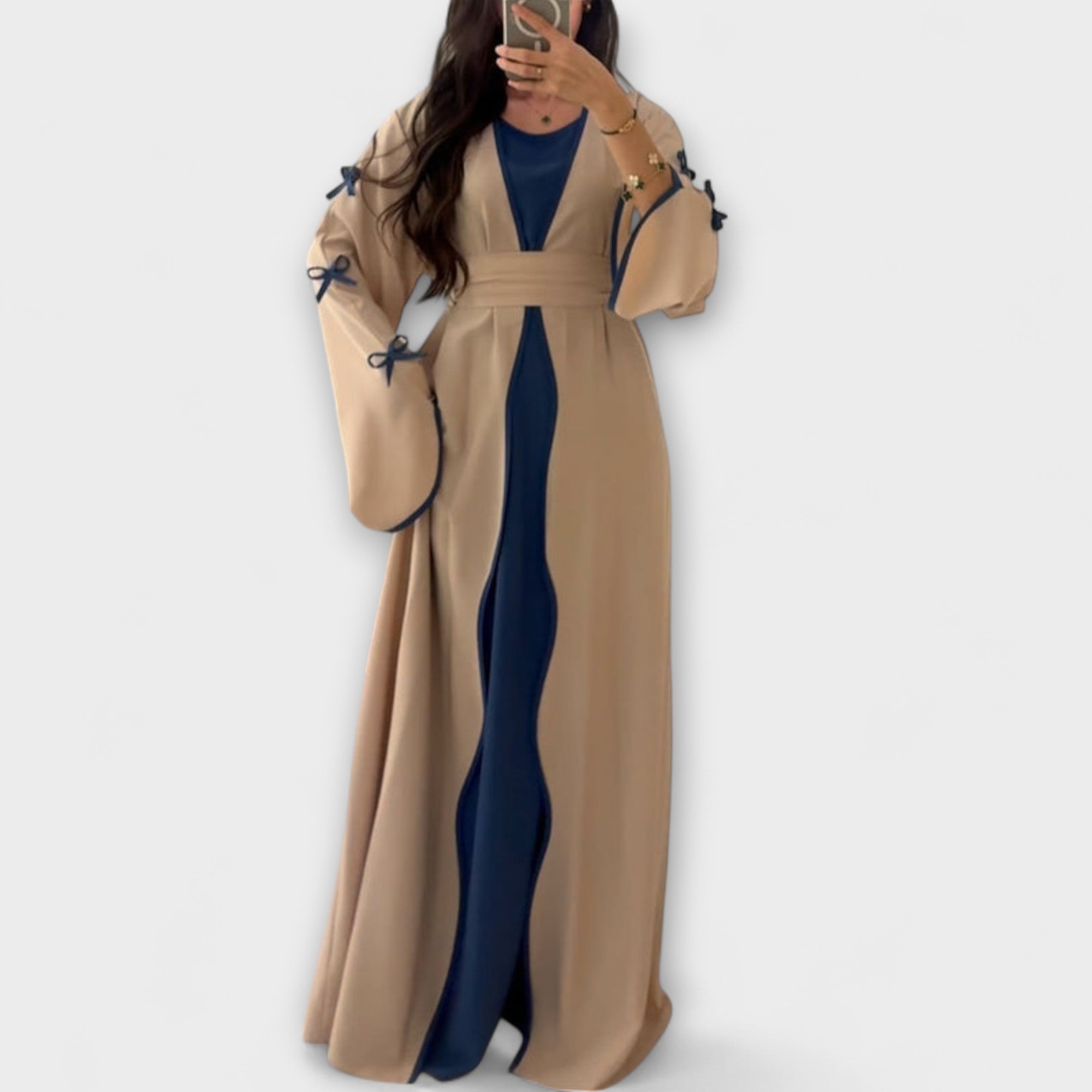 Maeve – Ensemble robe et cardigan à détails rayés