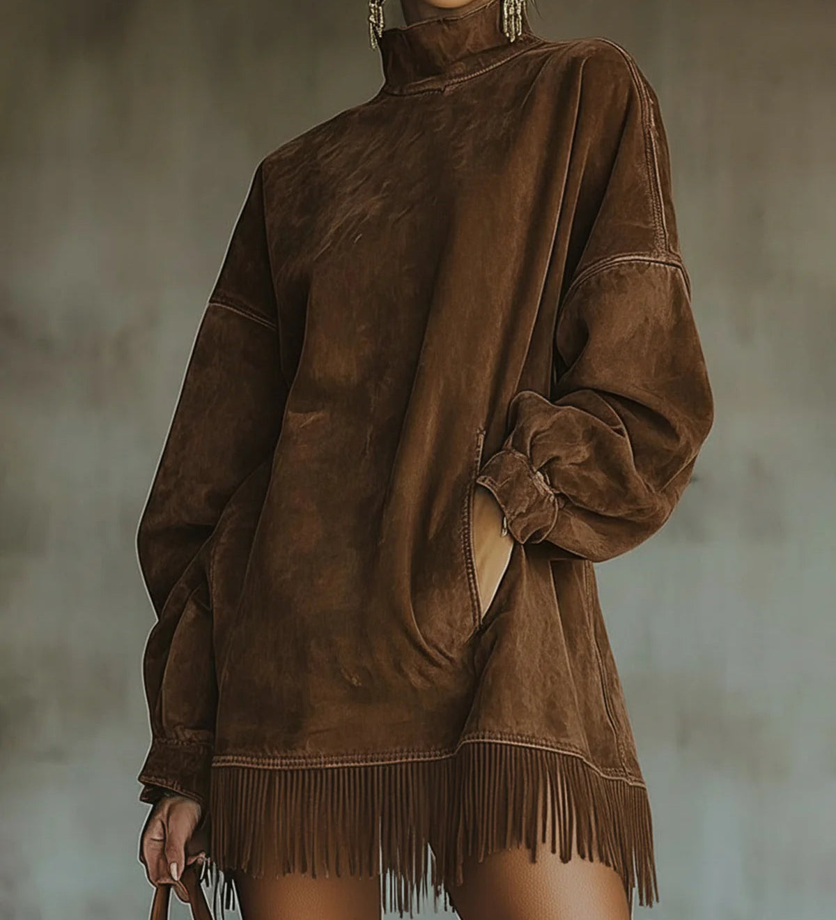 Muriel | Robe mini à manches longues avec franges