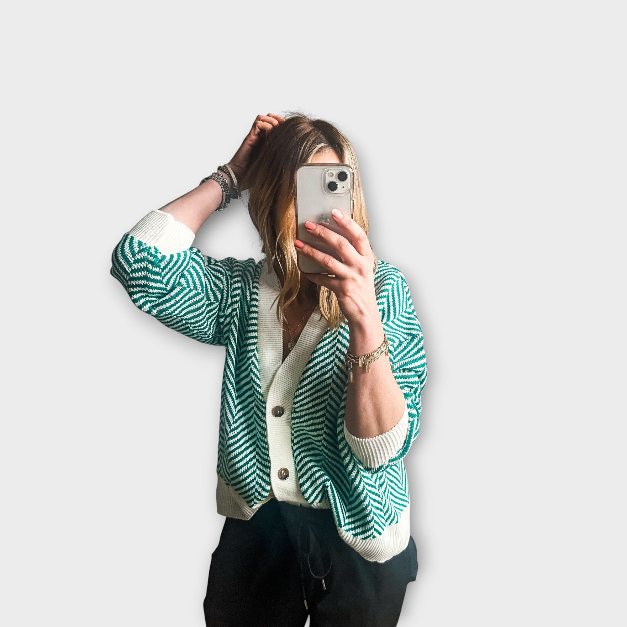 Gilet boutonné en maille chevron
