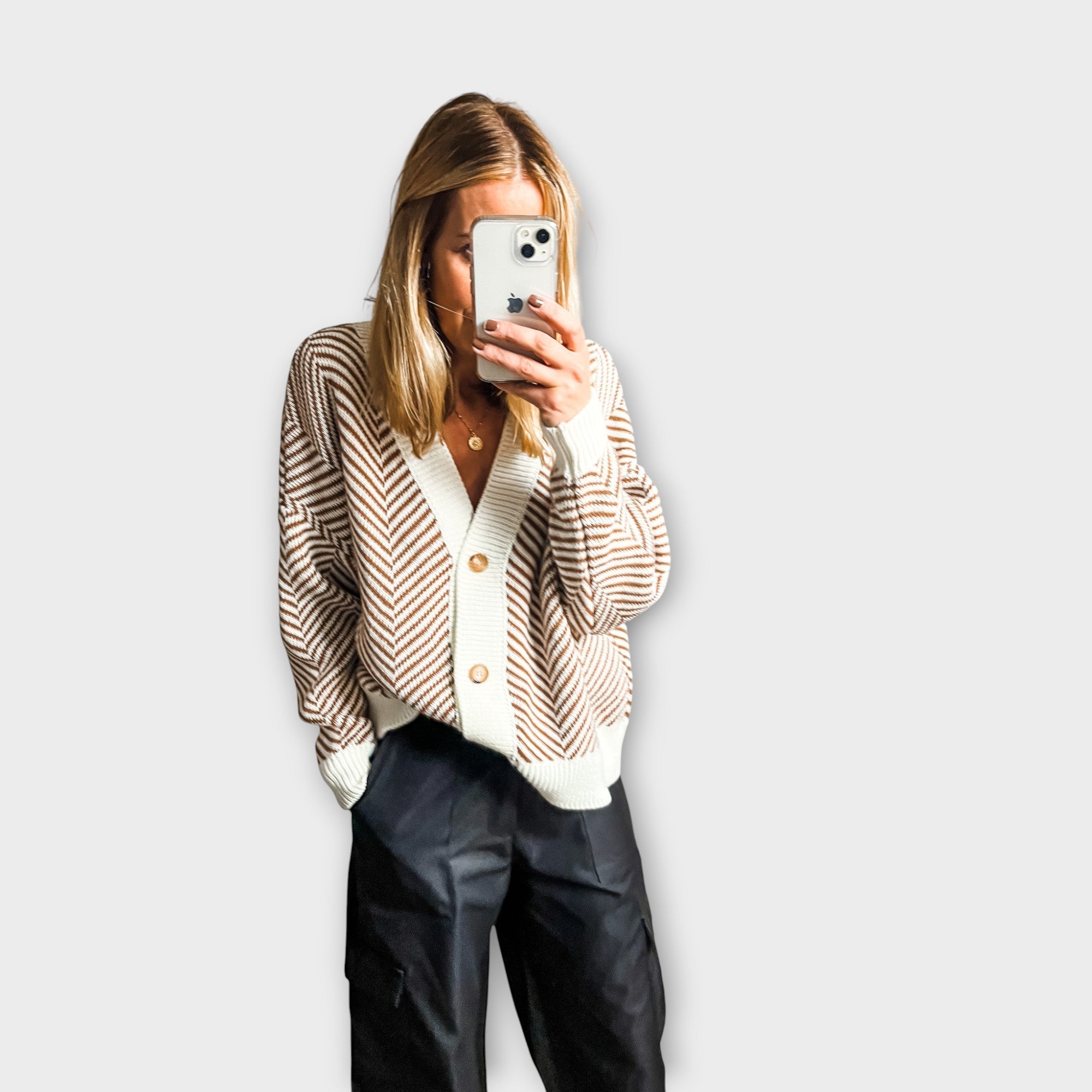 Gilet boutonné en maille chevron