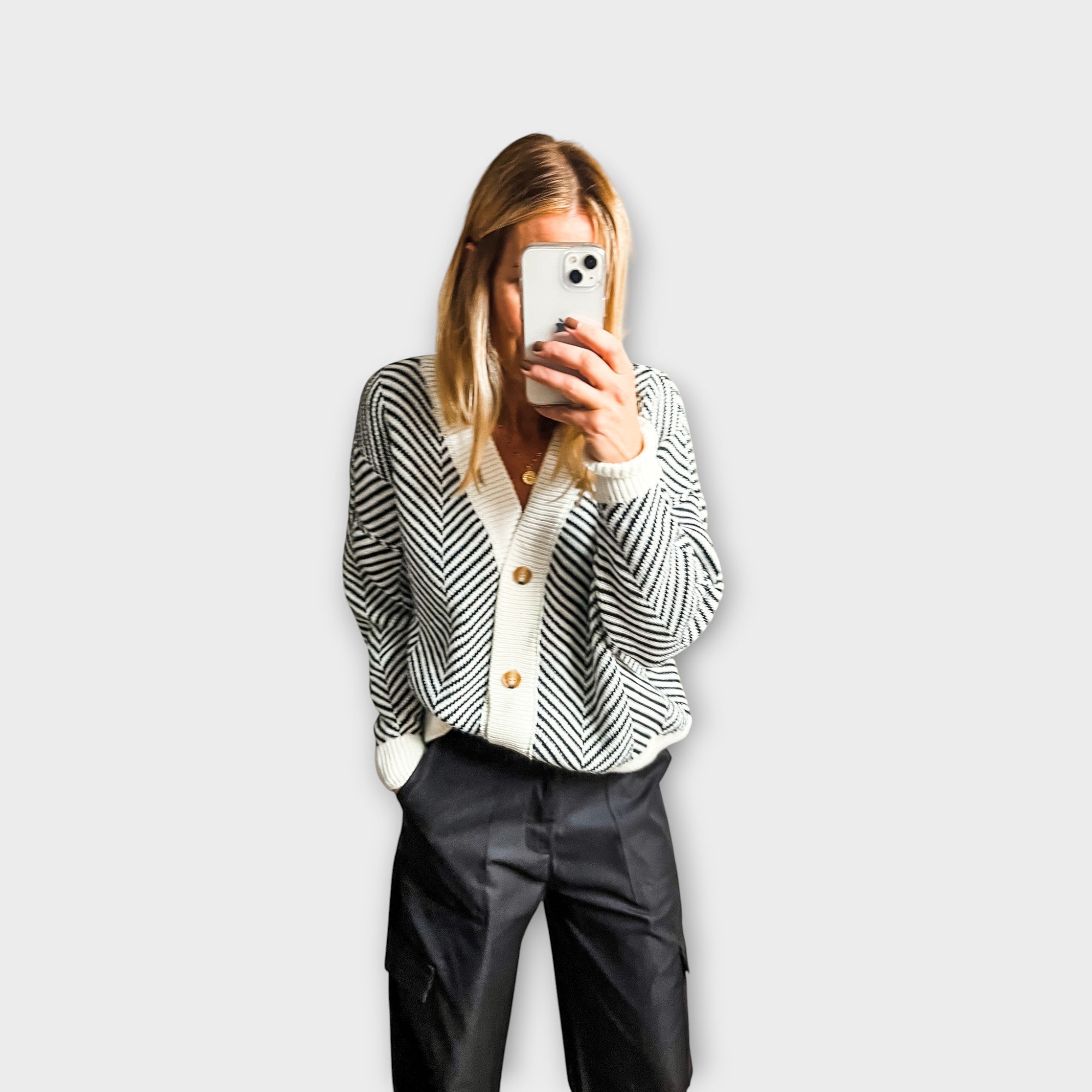 Gilet boutonné en maille chevron