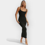 Amira – Robe midi élégante à dos nu