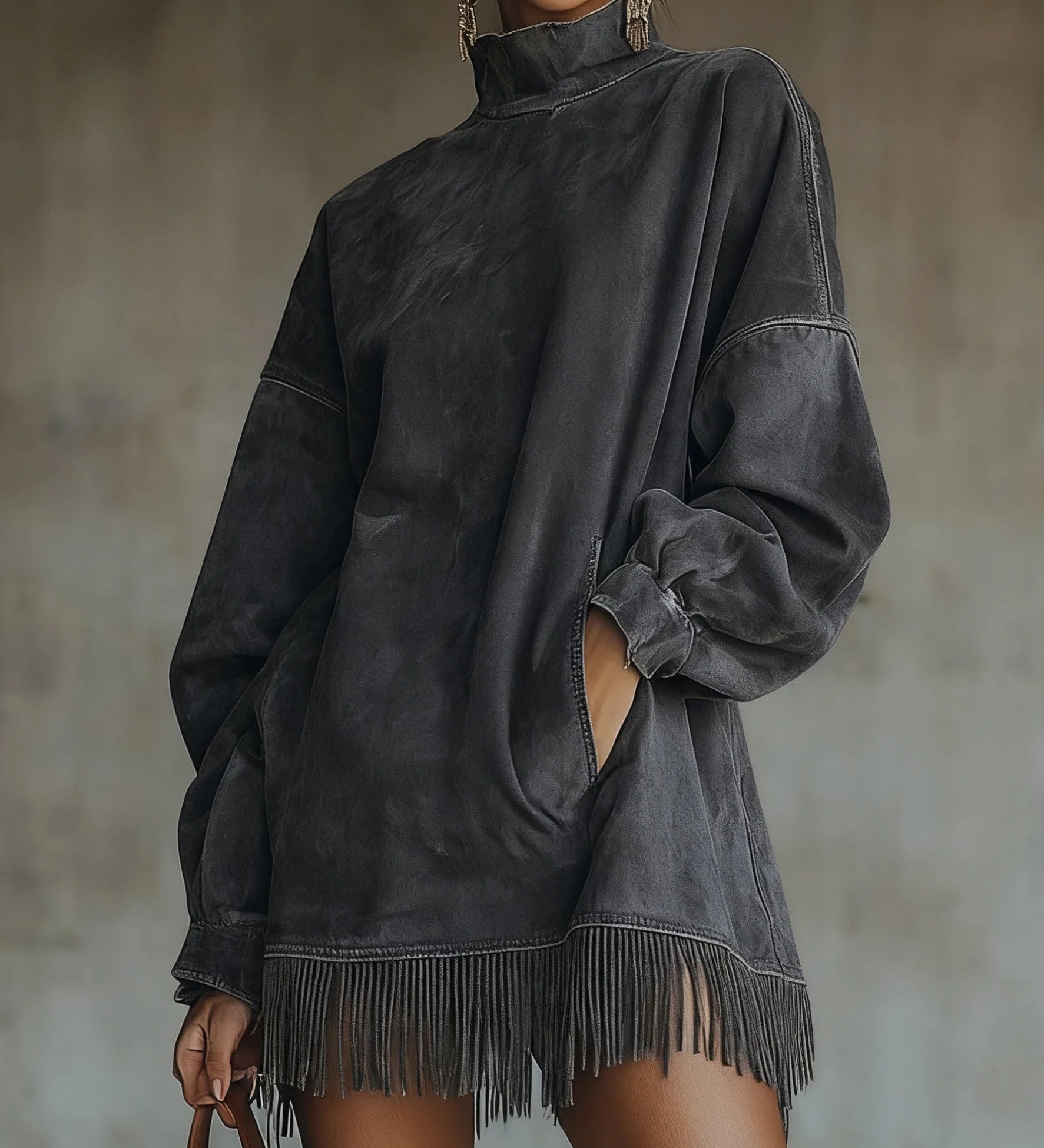 Muriel | Robe mini à manches longues avec franges