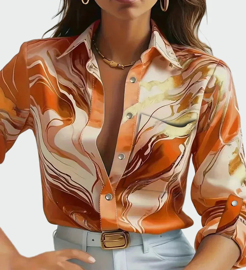 Chemise boutonnée imprimée en satin luxueux