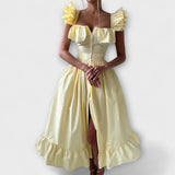 Clarisse – Robe d’été à détails plissés et volantés